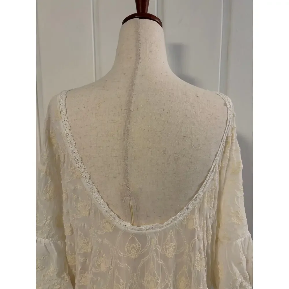 Anthropologie Ivory Boho Lace Tunic Top Small Peasant Crochet Ruffle